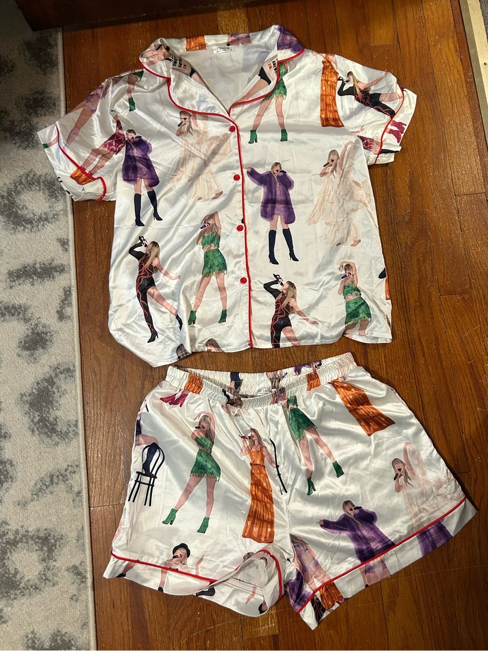 SheShow Taylor Swift Eras Tour-inspired white satin pajama set
